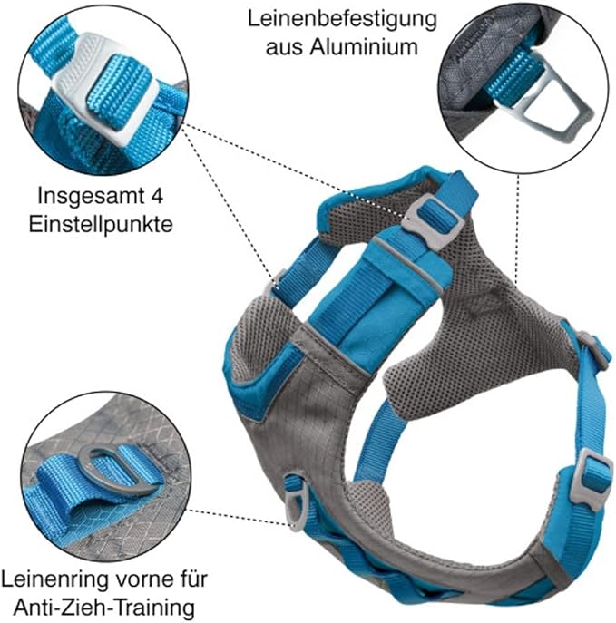 Kurgo Journey Air Dog Harness, Vest Harnesses for Dogs, Pet Hiking Harness for Running & Walking, Reflective, Padded, Includes Control Handle, No Pull Front Clip (Blue, X-Large)