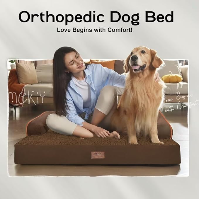 Large Dog Bed Orthopedic Washable - Medium Large XXXLarge Dogs, Orthopedic Coffee Dog Bed with Waterproof Cover and Removable Egg Foam, Couch Bed Bolster