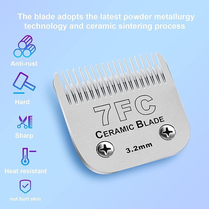 Size 7FC/5FC/4FC/3FC Detachable Pet Dog Grooming Clipper Ceramic Blades Set,Compatible with Andis,Oster A5,Wahl KM10 Series Clippers,Cut Length 1/8"(3.2mm) to 1/2"(13mm),4 Pack