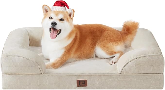 EHEYCIGA Orthopedic Dog Bed for Large Dogs, Waterproof Memory Foam, Non-Slip Bottom, Beige, 35"L x 22"W x 6.5"Th