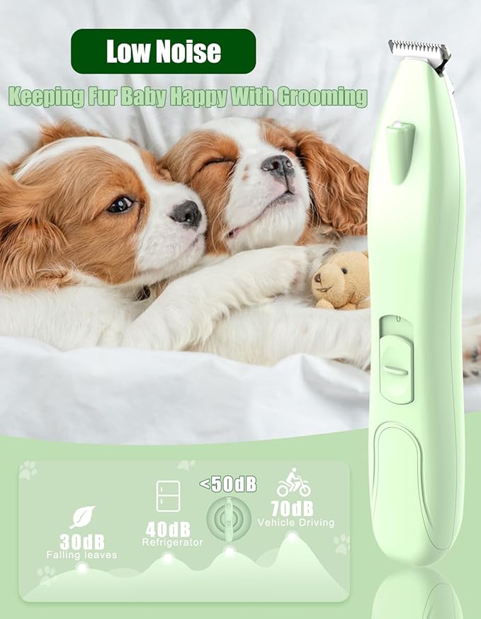 KIKETECH Cordless Dog Paw Trimmer - Low Noise LED Dog Clippers with Ceramic Blade, 2 Speed Rechargeable Small Pet Shaver for Grooming Dogs Cats Hair Around Paws, Eyes, Ears, Face, Rump, MintGreen