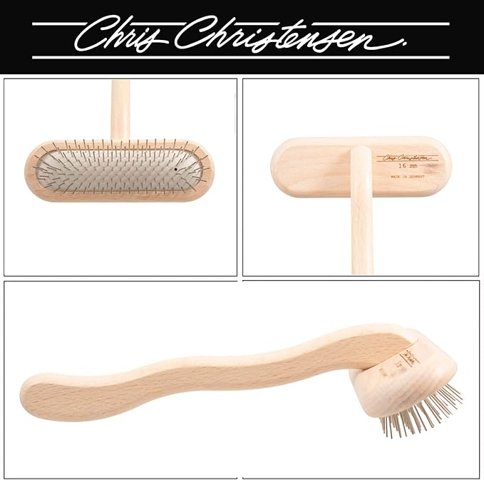 Chris Christensen Dog Brush, 16 mm,T-Brushes, Groom Like a Professional, Stainless Steel Pins, Lightweight Beech Wood Body, Ground and Polished Tips, Fight Fatigue and Stress Injuries