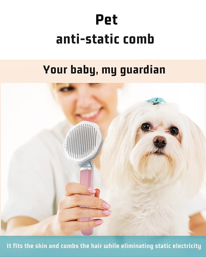 Pet Grooming Comb - Multi-Purpose Anti-Static Long Hair Brush for Gentle Undercoat Removal and Smooth Brushing (Red)