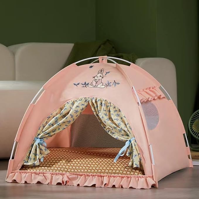 Cute Cat Teepee Cave, Cat Tent Foldable Indoor Outdoor with Thick Mat,Puppy Bed Tent,Bunny Pet Tent Teepee,Portable Dog House Teepee Tent, Cat Bed,Dog Bed Tent,Puppy Bunny,Pet Tent Teepee (Z2, M)