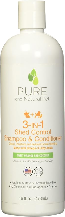 Pure and Natural Pet 3-in-1 Shed Control Shampoo & Conditioner (Sweet Orange & Coconut) 16oz.
