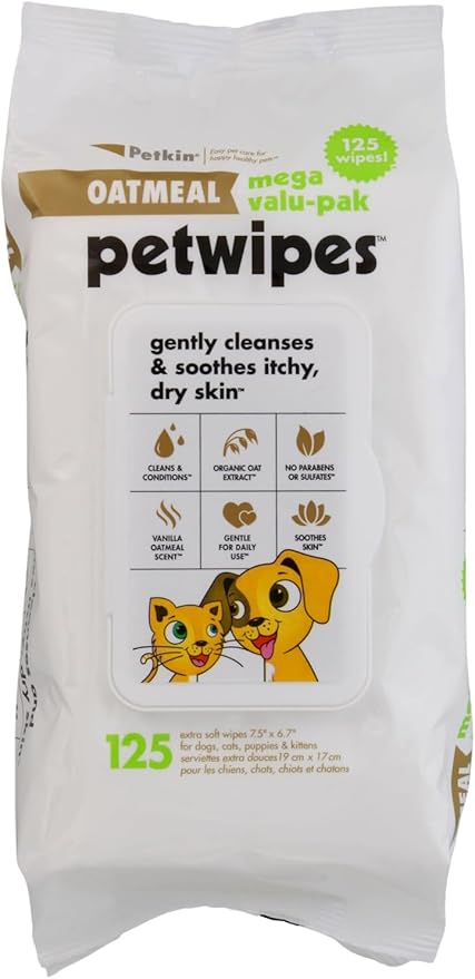 Petkin Oatmeal PetWipes Mega Valu-Pak 125 ct