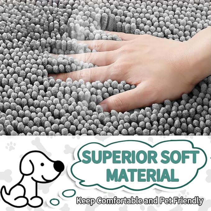 Mud Mats for Dogs Large Soft Microfiber Dog Mat for Muddy Paws Absorbent Dog Door Mat with Non Slip Backing Dog Rugs for Muddy Paws Quick Dry Mud Mat for Entry & Indoor (24”X36”, Grey)