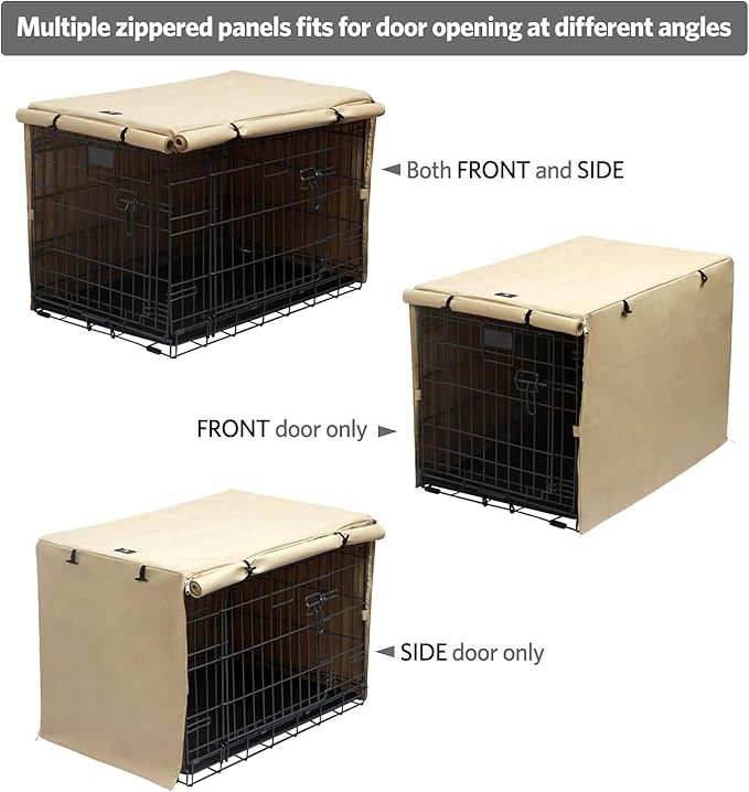 X-ZONE PET Double Door Dog Crate Cover - Polyester Pet Kennel Cover (Fits 24 30 36 42 48 inches Wire Crate) (42Inch, Tan)