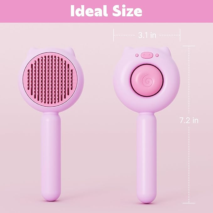 Piggy-Pink Hair Brush, Self Cleaning, Pet Grooming Brush for Shedding, Suitable for Short and Long Haired Cats Dogs and Other Fur Babies, Ergonomic Handle, Ideal Size (5.5 inches)