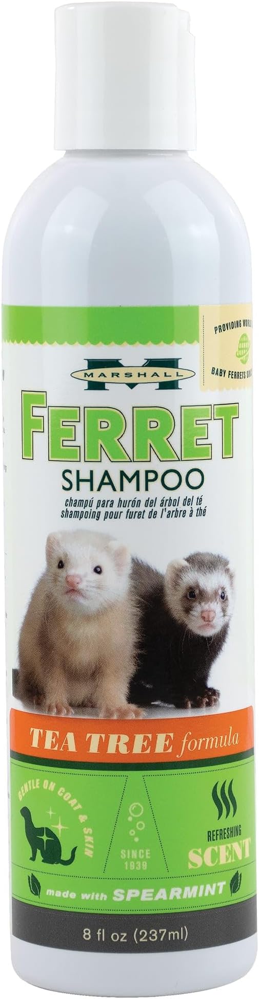 Marshall Pet Products Natural Tea Tree and Aloe Vera Nourishing Ferret Deodorizing Shampoo, Soothes, Moisturizes, and Protects from Fleas and Ticks, 8 oz