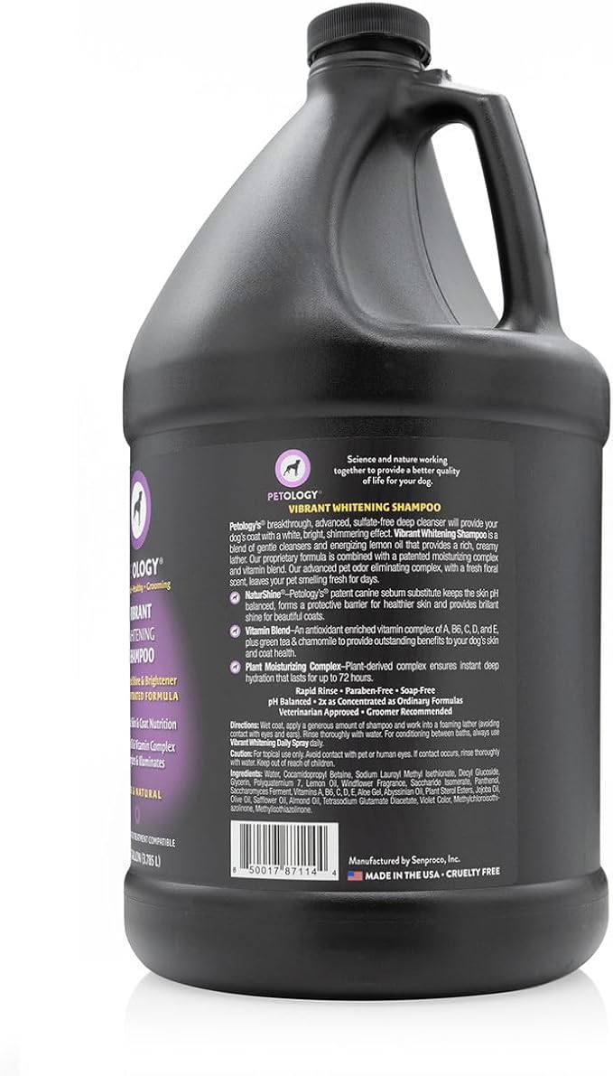 Vibrant Whitening Dog Shampoo, Gallon - Natural, Whitens and Brightens The Coat, Eliminates Smelly Pet Odors, Moisturizes Dry Itchy Skin, Bulk Refill Size 128 oz