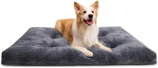 Dog Crate Bed Washable Dog Beds for Large Dogs Deluxe Thick Flannel Fluffy Comfy Kennel Pad Anti-Slip & Anti-Scratch Pet Sleeping Mat, 35 x 23 Inch, Gray