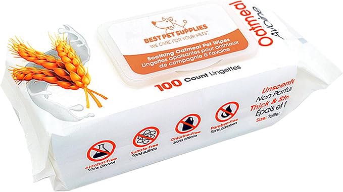 Best Pet Supplies Pet Wipes for Dogs - Dog Wipes Cleaning Deodorizing, or Coats, Ears, Paws - Soothing Oatmeal, 100 Count