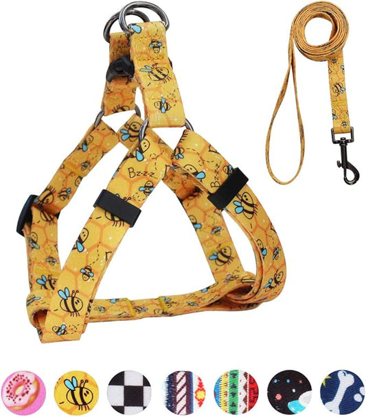 QQPETS Dog Harness Leash Set Adjustable Heavy Duty No Pull Halter Harnesses for Small Medium Large Breed Dogs Back Clip Anti-Twist Perfect for Walking (M(19"-26" Chest Girth), Yellow Bee)