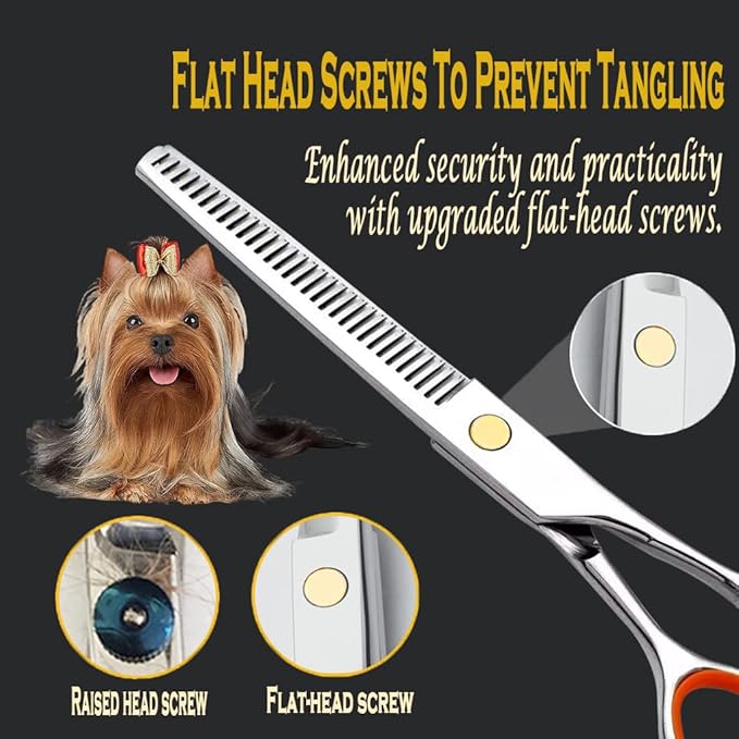Dog Grooming Kit 7.5in Professional Dog Grooming Scissors Curved Set Including Straight Cutting,Thinning Shears,Curved Scissors,Round Tips Trimming and Comb, Cat Dogs Grooming clippers for Face Paws