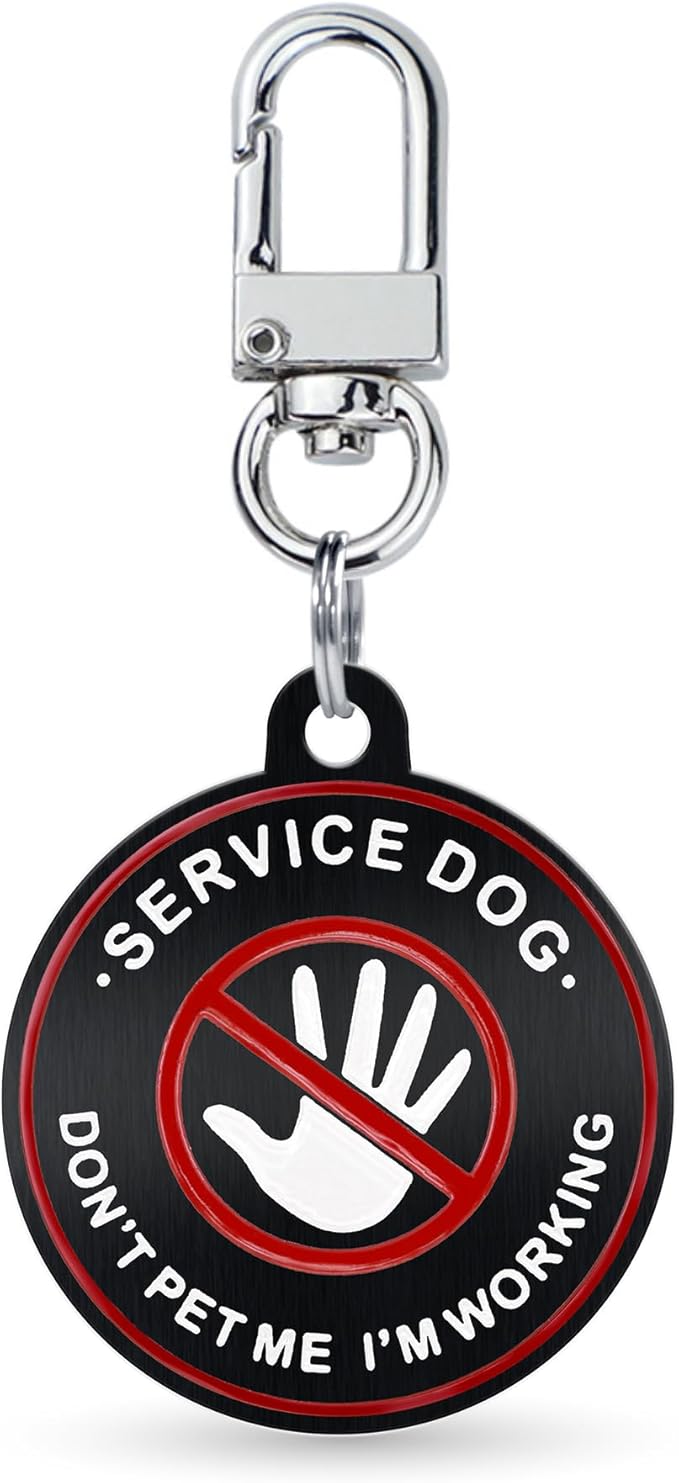 Service Dog ID Tag for Small & Large Dogs - Emotional Support ESA Medical Alert Collar Accessory - Durable Stainless Steel Service Animal Tag - Don't Pet Me Service Tag in Black Large