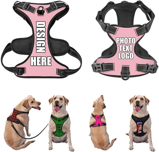 Personalized Dog Vests Customization for Puppy Medium Large Sized Dogs, Customize No Pull Dog Harnesses with Easy and Adjustable Wearing Buckles, LightPink, L