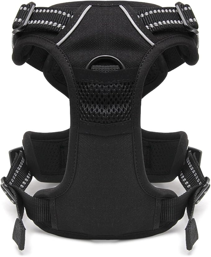 OLizee® New No Pull Dog Harness Outdoor Adventure Reflective Markings Pet Vest with Handle Adjustable Protective Nylon Walking Pet Harness Variety of Sizes and Colors,Black M