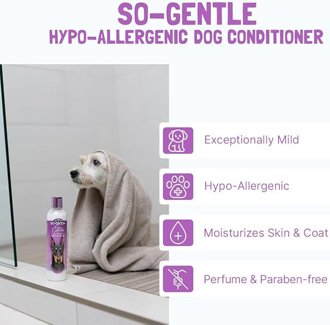 Bio-Groom So-Gentle Hypoallergenic Dog Conditioner – Tearless, Cat & Dog Bathing Supplies, Puppy Wash for Gentle Skin, Cruelty-Free, Made in USA, Tear-Free Dog Products – 12 fl oz 1-Pack