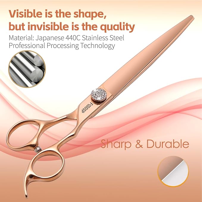 Rose Gold Titanium Professional 8'' Straight Dog Grooming Scissors Long Large Grooming Shears for Dogs Pet Japan 440C Right Handed Dog Hair Cutting Scissors for Poodle(8,Straight)