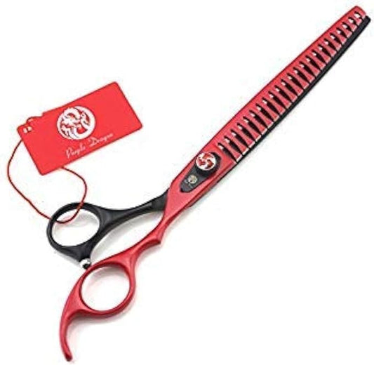 Purple Dragon 8.0 inch Professional Pet Grooming Scissor - Dog Chunker Shears - Adult Animal Thinning Hair Shears for Pet Groomer or Family DIY (Red)