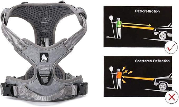 Truelove Soft Front Dog Harness .Reflective No Pull Harness with Handle and 2 Leash Attachments Gray