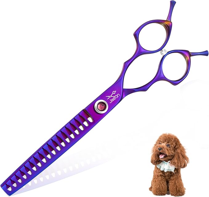 JASON Dog Scissors for Grooming - 7.5" Chunker Scissors for Dog Grooming, Japanese 440C Stainless Steel Chunking Shears with Diamond Adjustable Screw (18 Teeth, Purple)