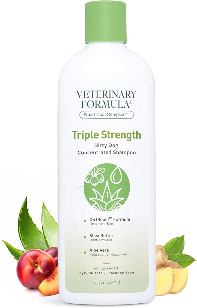 Veterinary Formula Smart Coat Complex Triple Strength Dirty Dog Concentrated Shampoo, 17 Fl oz – DirtRepel Tech Cleans Extra Dirty and Smelly Dogs – Contains Shea Butter and Aloe Vera to Soothe