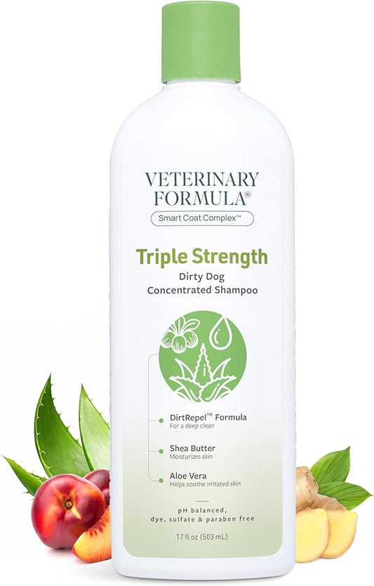 Veterinary Formula Smart Coat Complex Triple Strength Dirty Dog Concentrated Shampoo, 17 Fl oz – DirtRepel Tech Cleans Extra Dirty and Smelly Dogs – Contains Shea Butter and Aloe Vera to Soothe