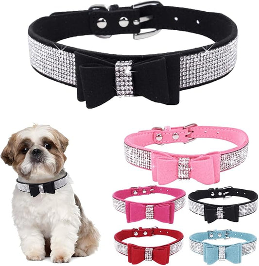 Diamond Large Dog Collar Bow, Rhinestone Dog Collar with Bow tie, Female Cat Collars Crystal Jeweled Bling Sparkling Glitter for Small Medium Large Dogs,Black,XXL