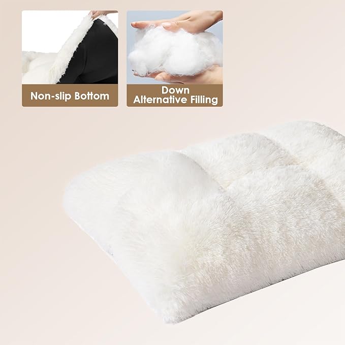 EHEYCIGA Fluffy Dog Crate Bed for Medium Dogs, Plush Faux Fur Dog Crate Pad, Calming Anti Anxiety Medium Dog Bed for Crate, Washable Soft Warm Dog Crate Mat with Non-Slip Bottom, Beige