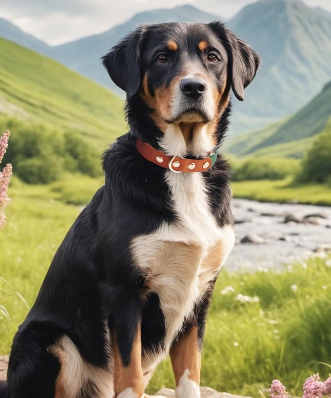 Premium Genuine Leather Dog Collar - Durable 4.5mm Thick, Color-Blocking Design with Rose Gold Hardware, Available in 4 Sizes for Small, Medium and Large Dogs, Green 19-23 in