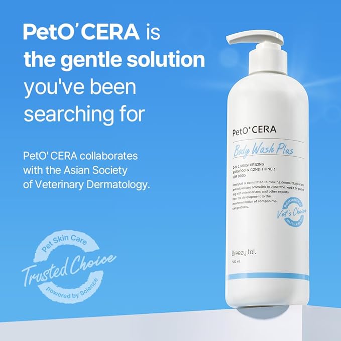 PetO’Cera Dog Shampoo Plus, All-in-One Dog Shampoo and Conditioner, Itch Relief, Moisturizing, Vet Approved, Hypoallergenic, Korean Pet Skin Care (16.9 fl oz/500ml)