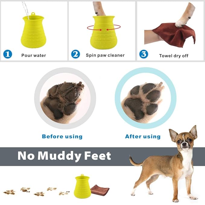 Idepet Dog Paw Cleaner Cup with Towel Pet Foot Washer Protable Dog Cleaning Brush for Puppy Cats Massage Grooming Dirty Claw (Green)