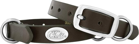 Zep-Pro Brown Leather Concho Pet Collar, Ole Miss Rebels, X-Small