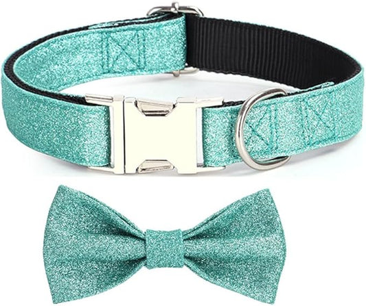 YSHOME&PET Bling Dog Collar with Bow Tie, Adjustable Bowtie Dog Collar with Metal Buckle D-Ring Soft Pet Collars for Cats Small Medium Large Boy or Girl Dogs Daily Walking or Holiday Party