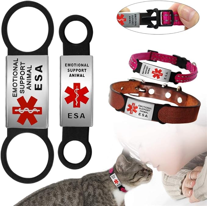 Dog Tag for Collar Necklace Stainless Steel Dog Cat Pet ID Tags Pendant ESA Emotional Support with Rubber Dog Accessories Black L