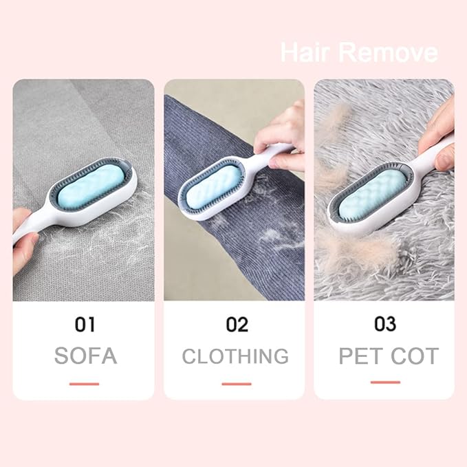 Cat Hair Brush 4 in 1, Pet Hair Removal Comb Universal Pet Knots Remover Multifunctional Dog Cleaning Brushes with Finger Cover for Short-Hair Pets Grooming Matted Fur (Blue)