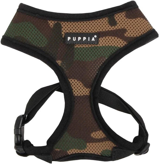 Puppia Soft Dog Harness No Choke Over-The-Head Triple Layered Breathable Mesh Adjustable Chest Belt and Quick-Release Buckle, Camouflage, Medium