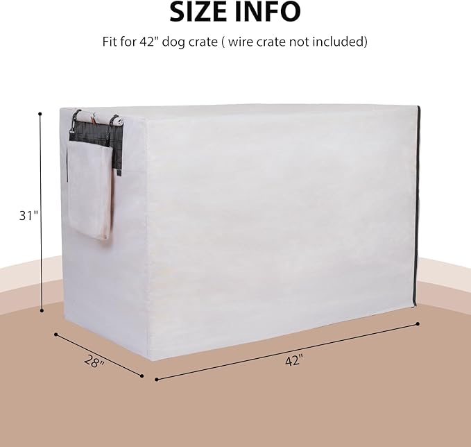 600D Dog Crate Cover, Waterproof Pet Kennel Cover with Storage Bag Fit for 42 Inch Wire Crate Dog Cage, 42 Inches, Beige