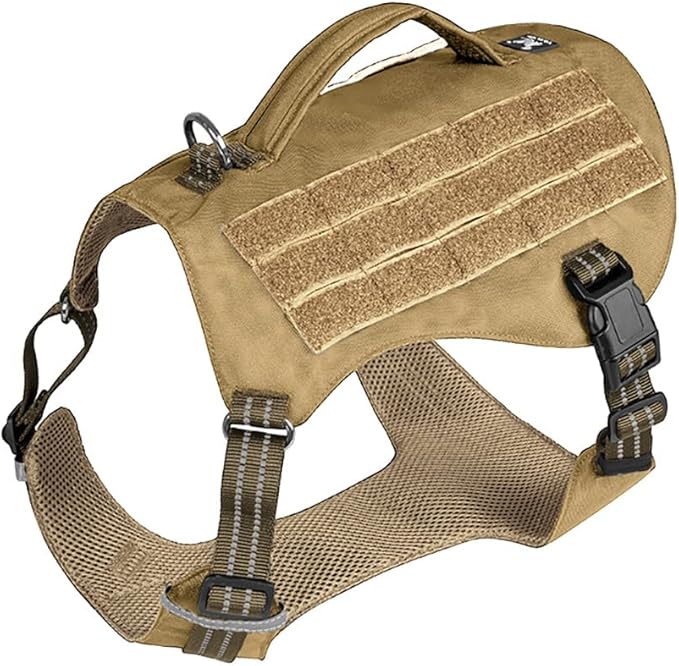 Tactical Dog Adjustable Training Harness Dog Saddle Bag Backpack Vest with Handle Military No Pull Dog Harness for Small Medium Large Dogs (XL, Khaki)