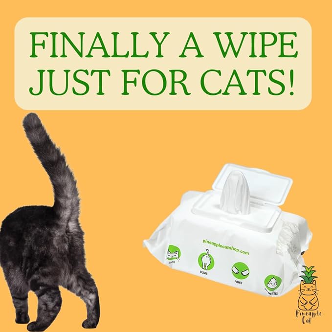 Pineapple Cat Grooming Wipes - Gentle Cat Cleaning Wipes - Hygienic Grooming Tool for Cats Ears, Paws, Bum, and Fur