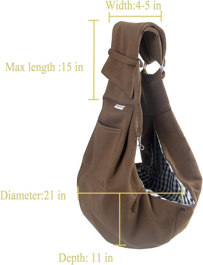 Pet Sling Carrier Adjustable Shoulder Strap Puppy Tote Hands Free Reversible Pet Backpack for Outdoor Travel Classci Brown