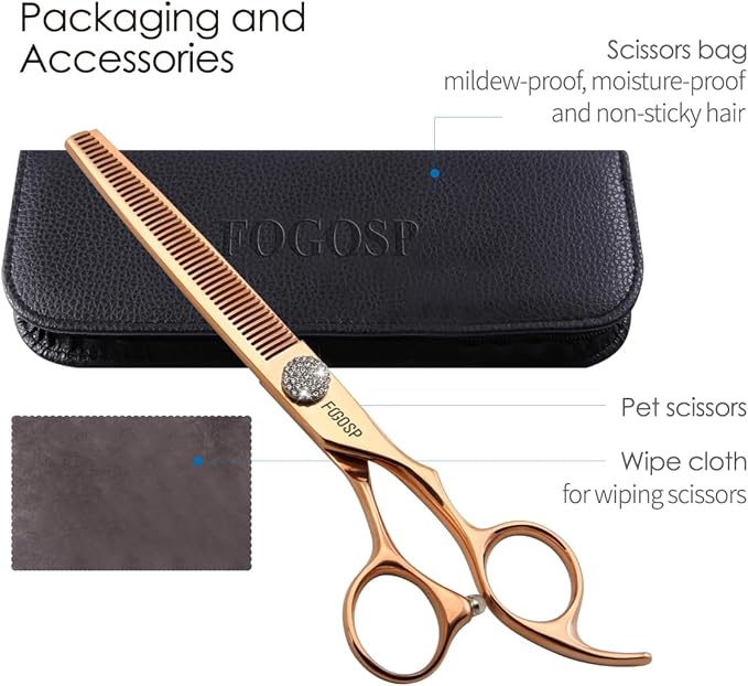 Rose Gold Titanium Thinning Shears for Dogs 46 Teeth 7'' Professional Blending Thinner Scissors for Dog Shih Tzu Teddy Pet Japanese 440C Sharp and Durable Right Handed(7,Thinner)