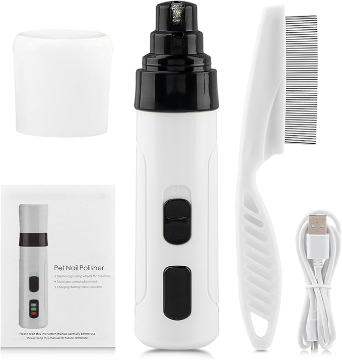 Dog Nail Grinder Upgraded, 2-Speed Rechargeable Pet Nail Trimmer, Electric Dog Nail Clippers Painless Pet Paws Grooming Smoothing for Small Medium Large Dogs and Cats