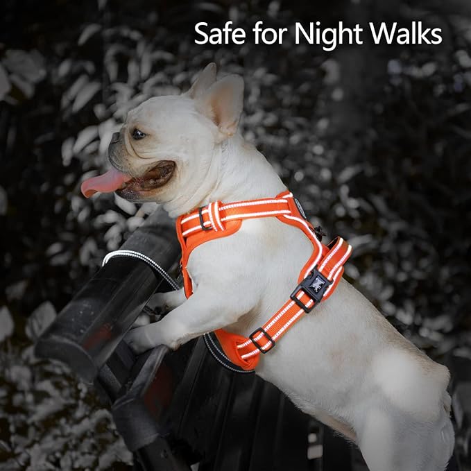 PoyPet No Pull Dog Harness, No Choke Reflective Dog Vest, Adjustable Pet Harnesses with Easy Control Padded Handle for Small Medium Large Dogs(Orange Matching Trim,M)