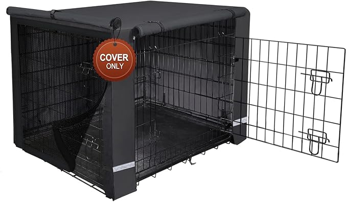 Yotache Dog Crate Cover for 36" Medium Double Door Cage (Cage not Include), Sturdy 600D Polyester Waterproof Pet Kennel Cover with Reflective Strip