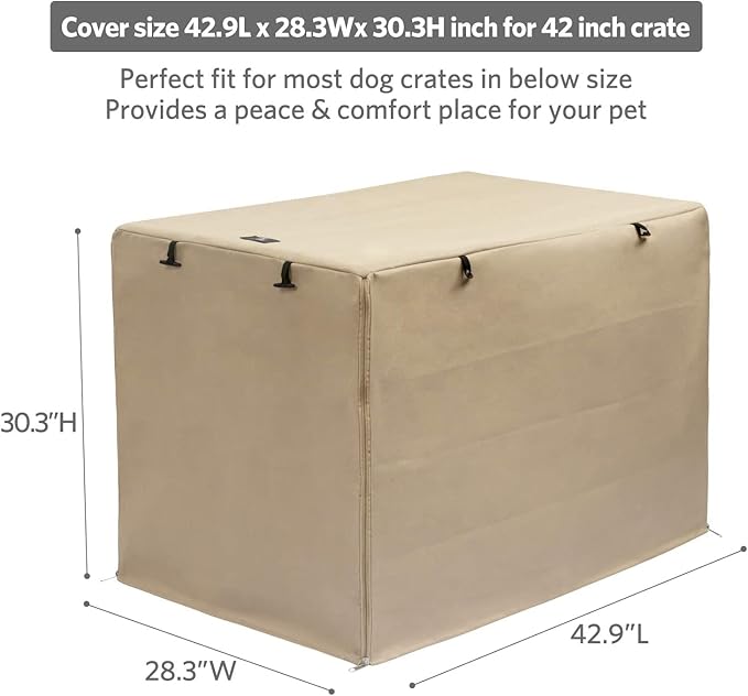 X-ZONE PET Double Door Dog Crate Cover - Polyester Pet Kennel Cover (Fits 24 30 36 42 48 inches Wire Crate) (42Inch, Tan)