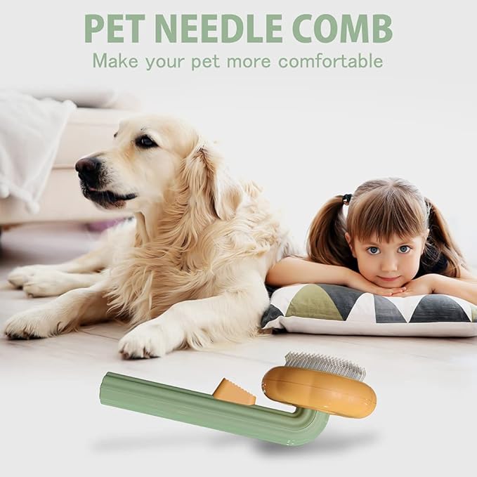 Cat Brush with Release Button, Pumpkin Cat Comb for Long or Short Haired Cats Dogs Rabbits, Skin Friendly Deshedding Grooming Tool for Gently Removes Loose Fur Undercoat