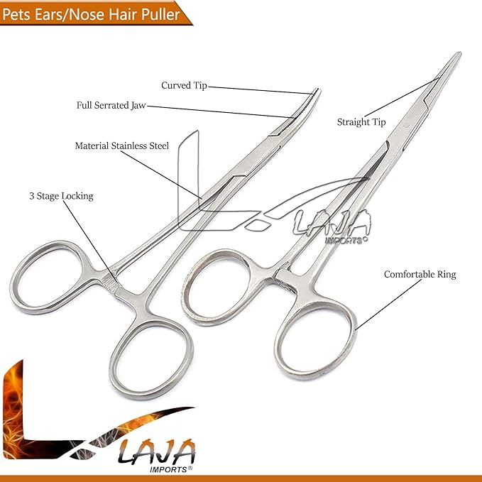 Hemostat Forceps, Stainless Steel Ear Scissors For, Ear Hair Clamp Scissors Tools, Straight And Bent, 5-Inch for Educational Use